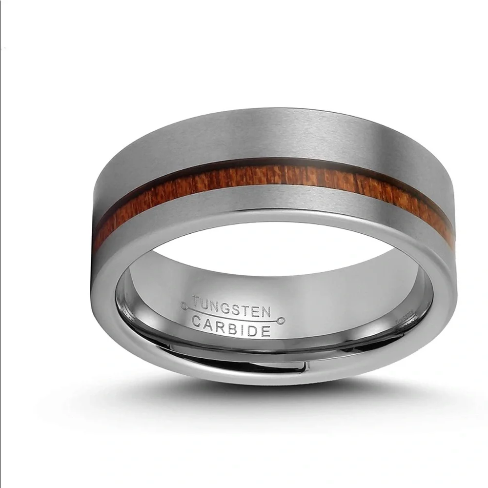 LerchPhi Mens 8mm Silver Tungsten Carbide Ring